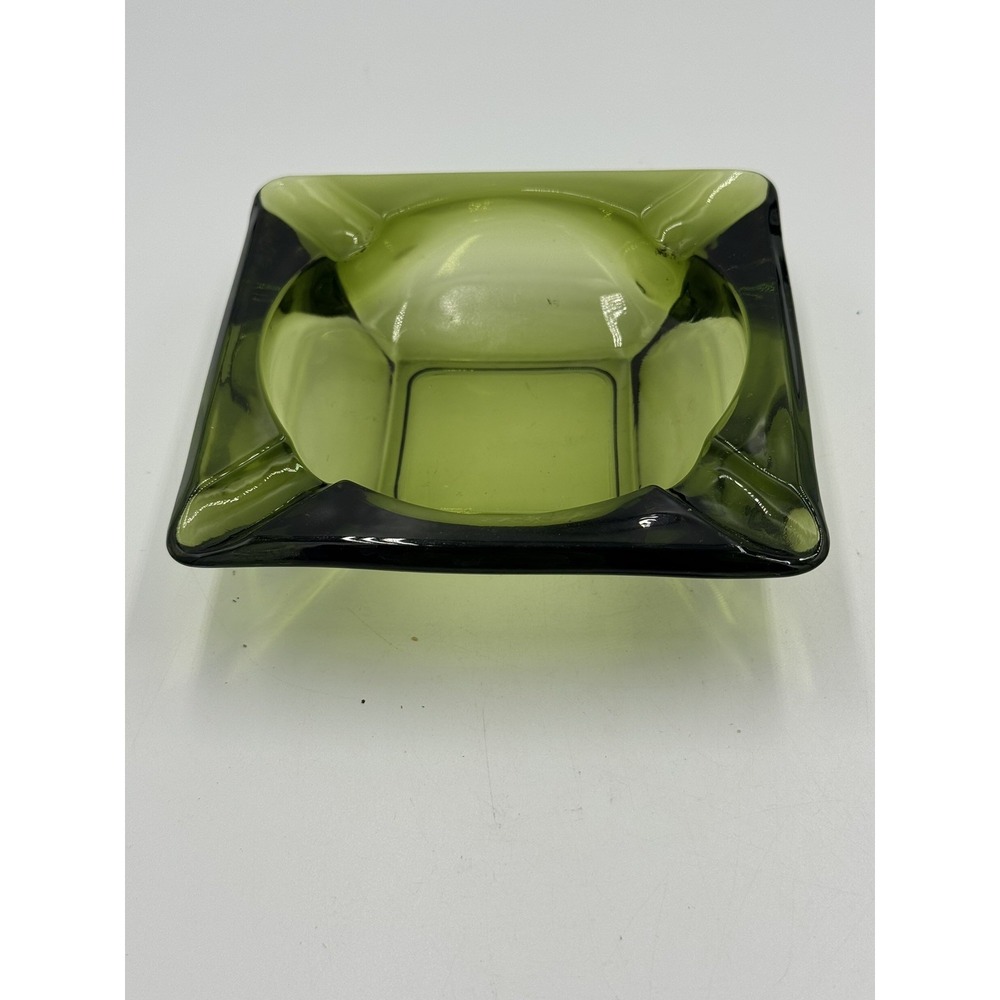 Vintage Anchor Hocking Green Glass Square Ashtray